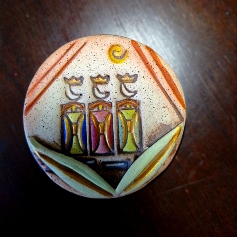Trinket Box Lesodi Three Wise Men Wood Ceramic Hostie Custode Puerto Rico Rosary